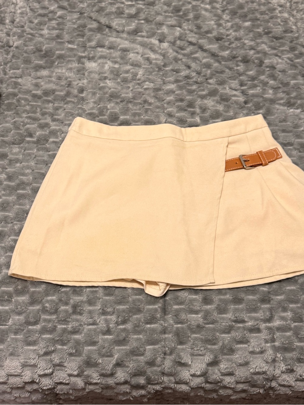 SHEIN Cream Mini Skort with Brown Buckle Detail